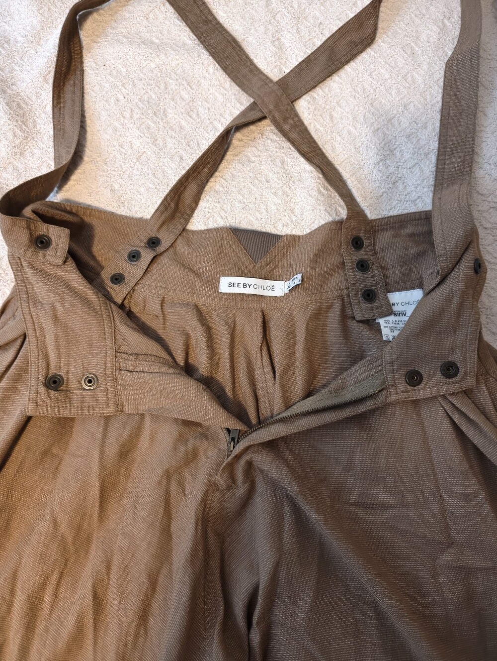 See by Chloe A-Line Brown Tan Pinafore Midi Skirt with Suspenders Size S - Picture 5 of 14